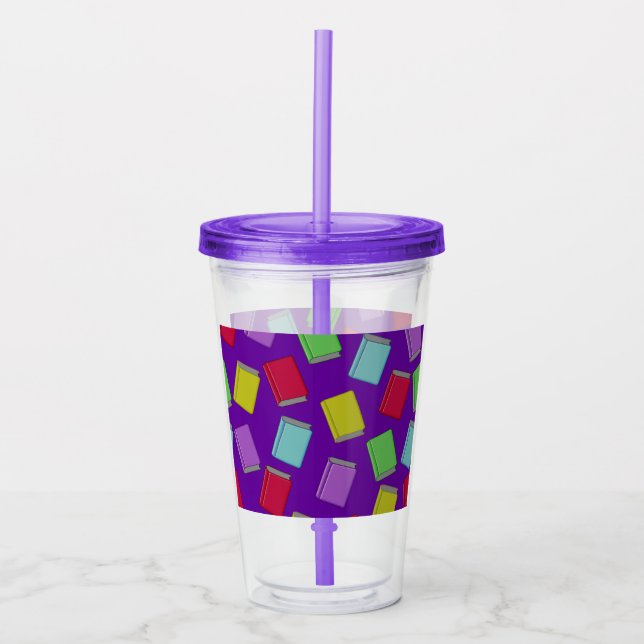 Colorful books with a purple background acrylic tumbler (Front)