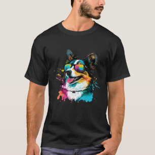 Colorful Border Collie Pop Dog Dad Mom Dog T-Shirt