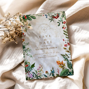 Colorful Botanical Berry Wedding Save The Date