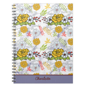Colorful botanical floral pattern personalized  notebook