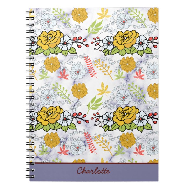 Colorful botanical floral pattern personalized  notebook (Front)