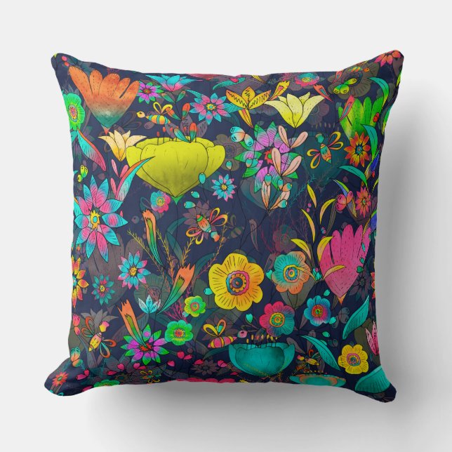 Colorful botanical pattern cushion (Front)