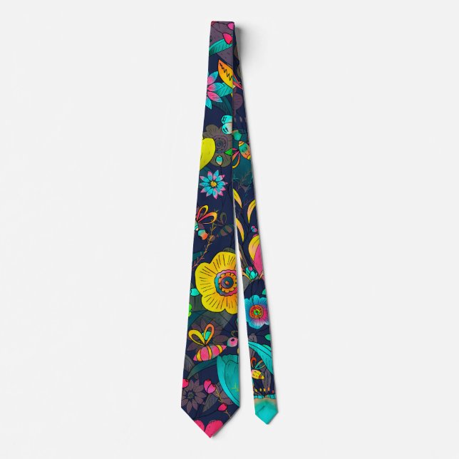 Colorful botanical pattern tie (Front)