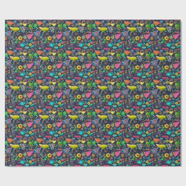 Colorful botanical pattern wrapping paper (Flat)