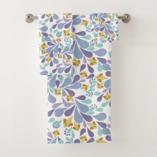 Colorful bouquets of retro flowers on white  bath towel set