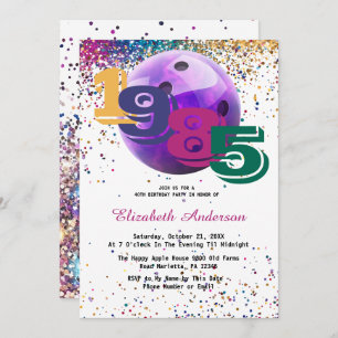 Colorful Bowling 1985 40th Birthday Party Custom Invitation
