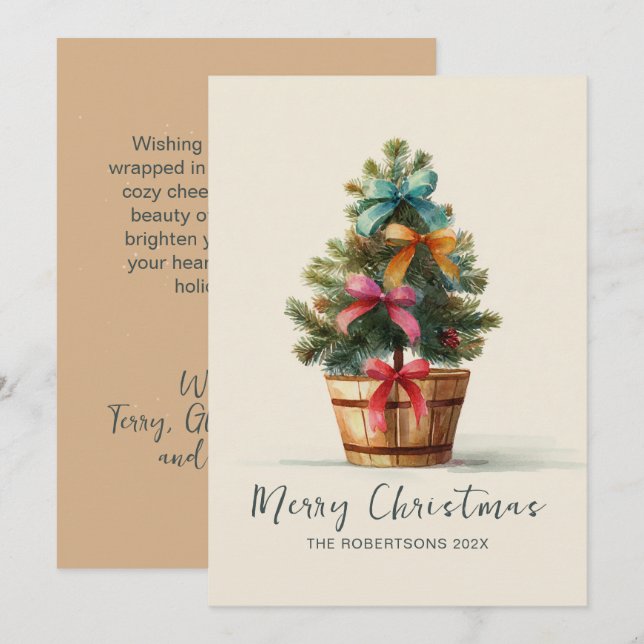 Colorful Bows Rustic Christmas Tree  Holiday Card (Front/Back)