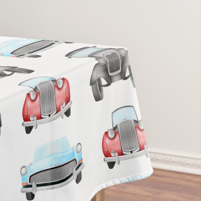 Colorful Boys Birthday Vintage Classic Car Tablecloth (In Situ)