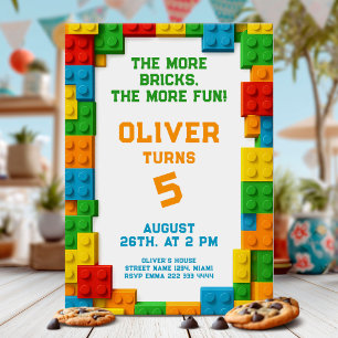 Colorful Brick Party for Kids Birthday Invitation