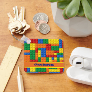 Colorful Bricks Building Blocks Personalized Key Ring