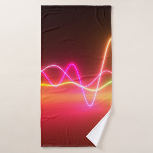 Colorful bright neon glowing graphic equalizer. Mu Bath Towel