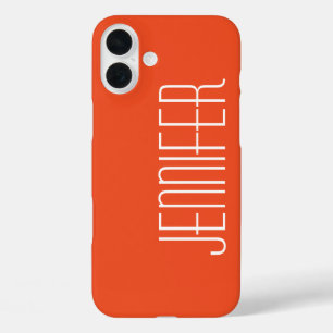 Colorful Bright Orange, Minimalist, Jumbo Name iPhone 16 Plus Case