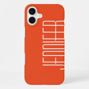 Colorful Bright Orange, Minimalist, Jumbo Name iPhone 16 Plus Case