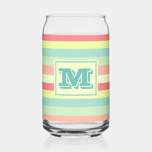 Colorful Bright Stripes Modern Monogram Can Glass