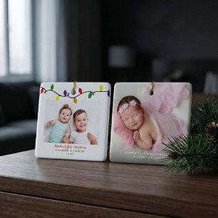 Colorful Brother's First Christmas Lights 2 Photos Ceramic Ornament