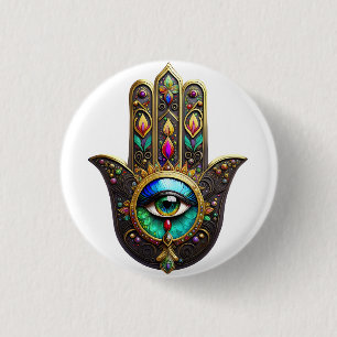 Colorful Brown Gold Hamsa Rainbow Color Third Eye 3 Cm Round Badge