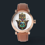 Colorful Brown Gold Hamsa Rainbow Color Third Eye Watch<br><div class="desc">You are viewing The Lee Hiller Photography Art and Designs Collection of Home and Office Decor,  Apparel,  Gifts and Collectibles. The Designs include Lee Hiller Photography and Mixed Media Digital Art Collection http://LeeHiller.com</div>