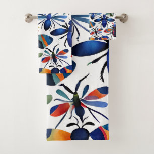 Colorful Bugs Whimsical watercolor Insects Art Bath Towel Set