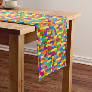 Colorful Building Block Pattern Medium Table Runner