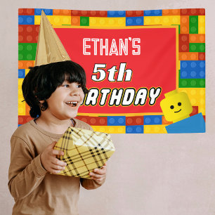 Colorful Building Blocks Birthday Backdrop Banner