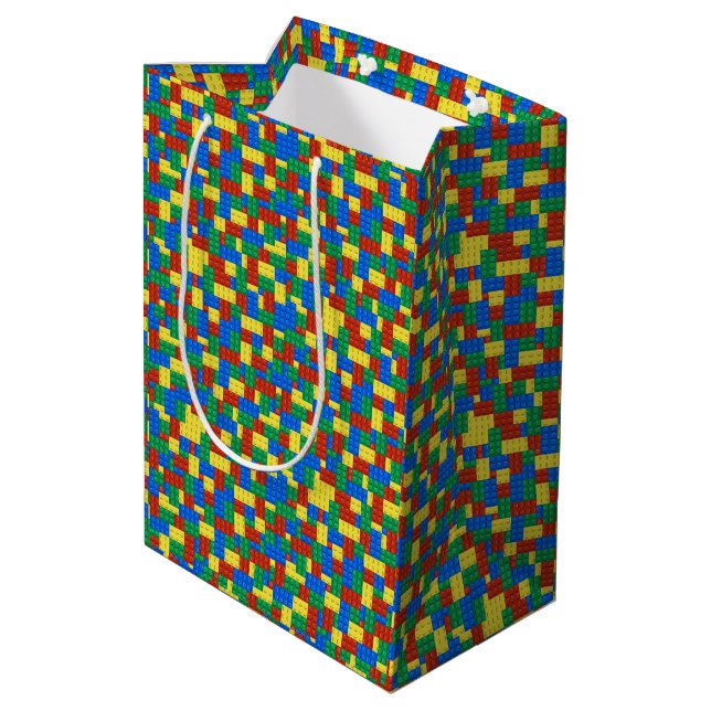 Colorful Building Brick Toy Block Pattern Medium Gift Bag (Back Angled)