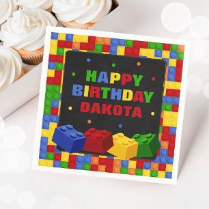 Colorful Building Bricks Birthday Boy Paper Napkin