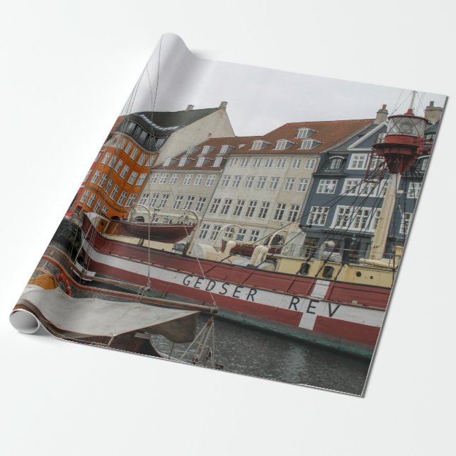 COLORFUL BUILDINGS BESIDE THE RIVER WRAPPING PAPER (Unrolled)