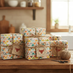 Colorful Bull Head Silhouette Wrapping Paper