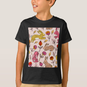 Colorful bunnies cute floral vintage t shirt
