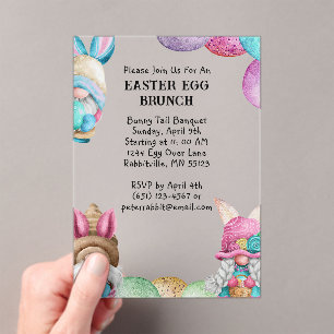 Colorful Bunny Gnomes & Eggs Easter Brunch Acrylic Invitations