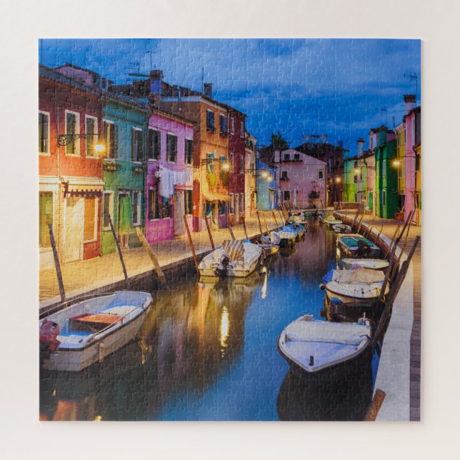 Colorful Burano Houses At Night Venice Italy Jigsaw Puzzle (Vertical)