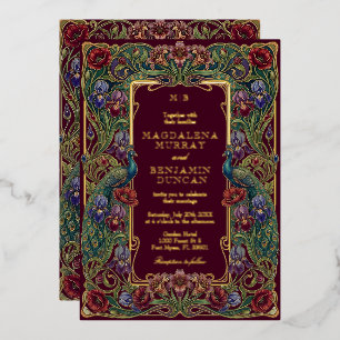 Colorful Burgundy Floral Garden Peacocks Wedding 