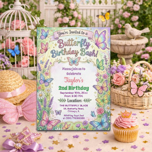 Colorful Butterflies 2nd Birthday Bash Invitation