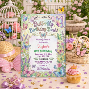 Colorful Butterflies 6th Birthday Bash Invitation