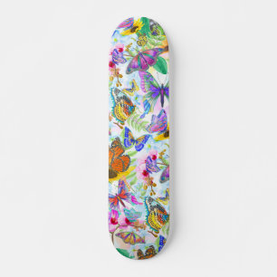 Colorful Butterflies and Flowers Skateboard