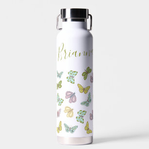 Colorful butterflies blue pink water bottle