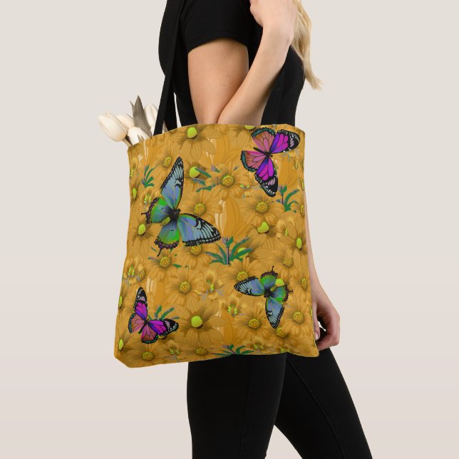 "Colorful Butterflies" Customizable Monogram  Tote Bag (Close Up)