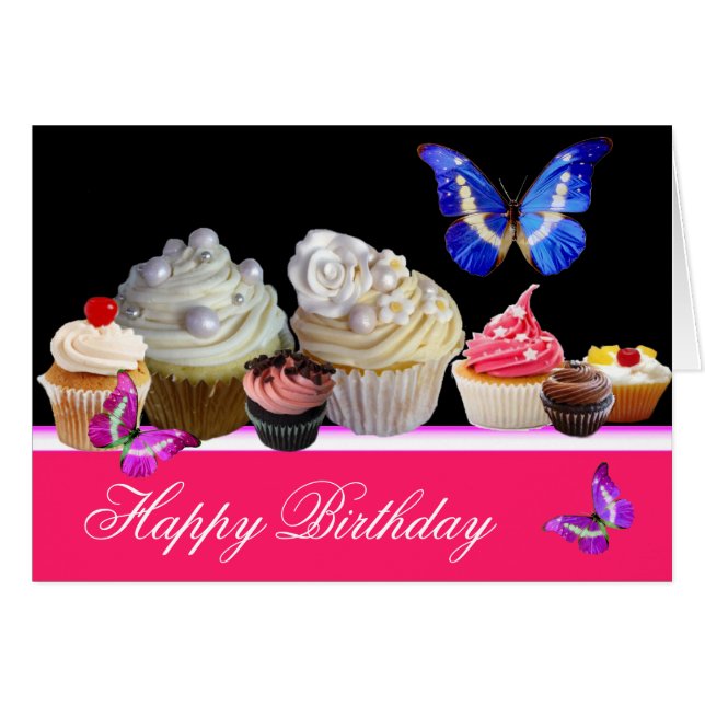 COLORFUL BUTTERFLIES YUMMY CUPCAKES BIRTHDAY PARTY (Front Horizontal)