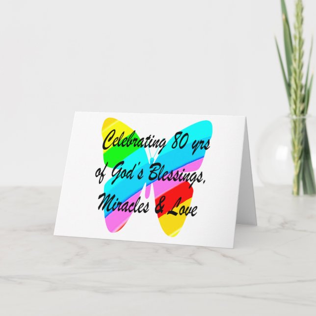 COLORFUL BUTTERFLY 80TH BIRTHDAY CARD (Front)