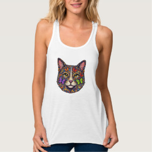Colorful Butterfly Blooms Cat Portrait Kitty Lover Singlet