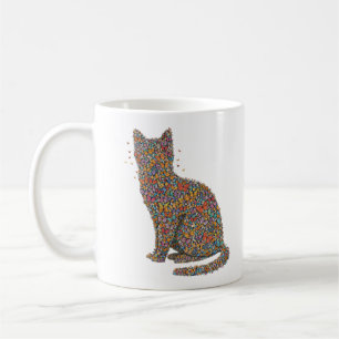 Colorful Butterfly Cat Lover Silhouette Art Whimsy Coffee Mug
