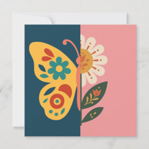 Colorful butterfly decoration with floral elements invitation