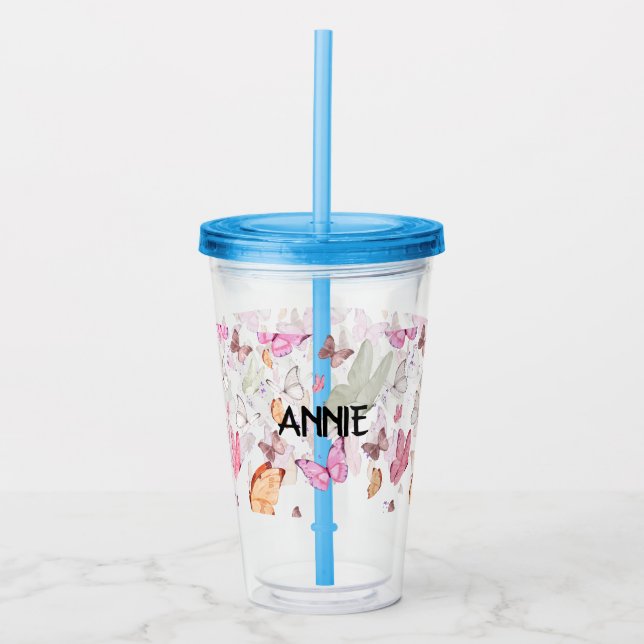 Colorful Butterfly Garden Acrylic Tumbler (Front)