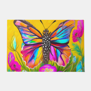 Colorful butterfly on a yellow background doormat