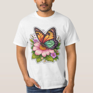 Colorful Butterfly on Flower Pictoral nature T-Shirt
