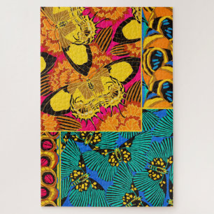 Colorful Butterfly Pattern Vintage Art Deco Design Jigsaw Puzzle