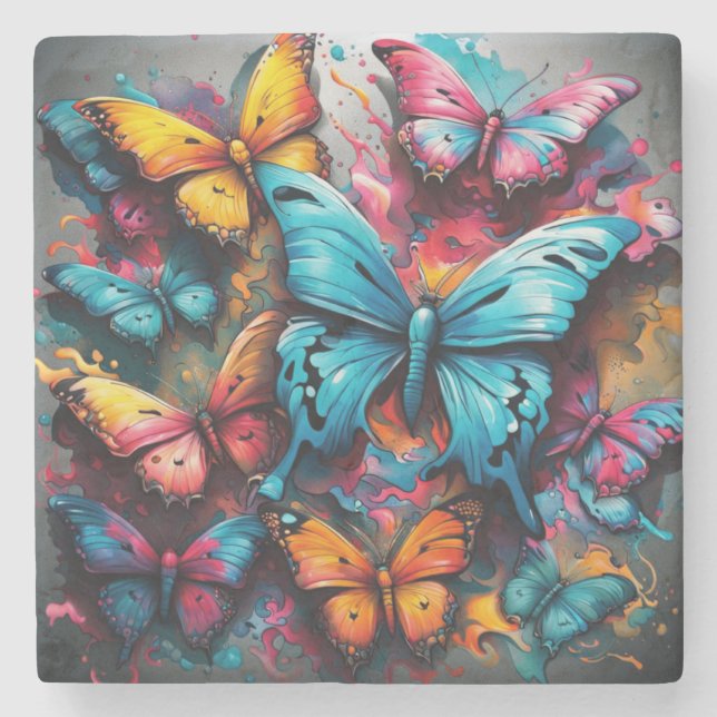 Colorful Butterfly  Stone Coaster (Front)