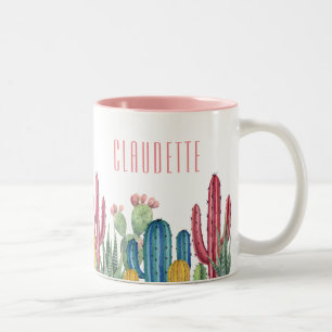 Colorful Cacti Desert Theme Two-Tone Coffee Mug
