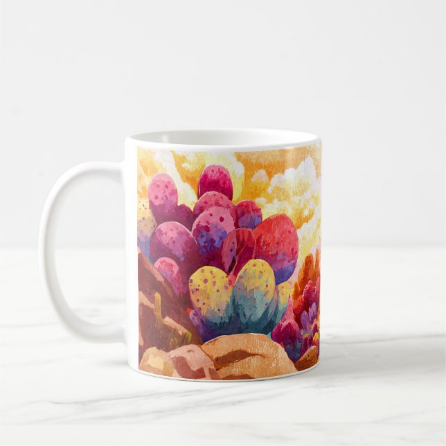 Colorful Cactus Desert Sunrise Art Mug (Left)