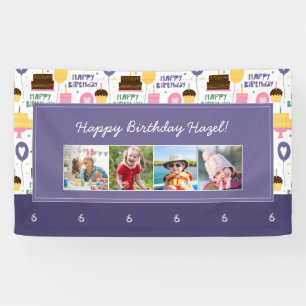 Colorful Cake Pattern Happy Birthday w/ Name Photo Banner